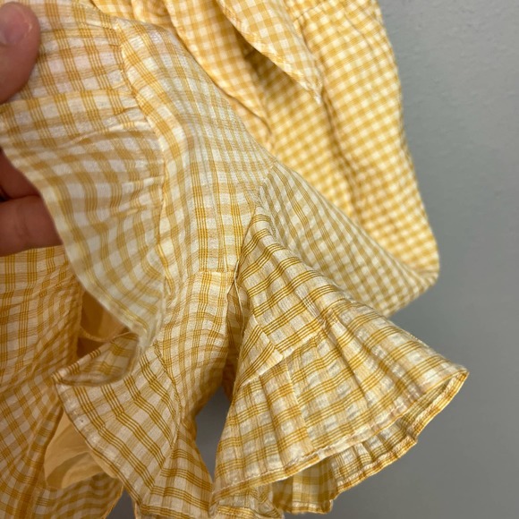 NWT Lost and Wander yellow white gingham print ruffle romper small - Picture 2 of 7